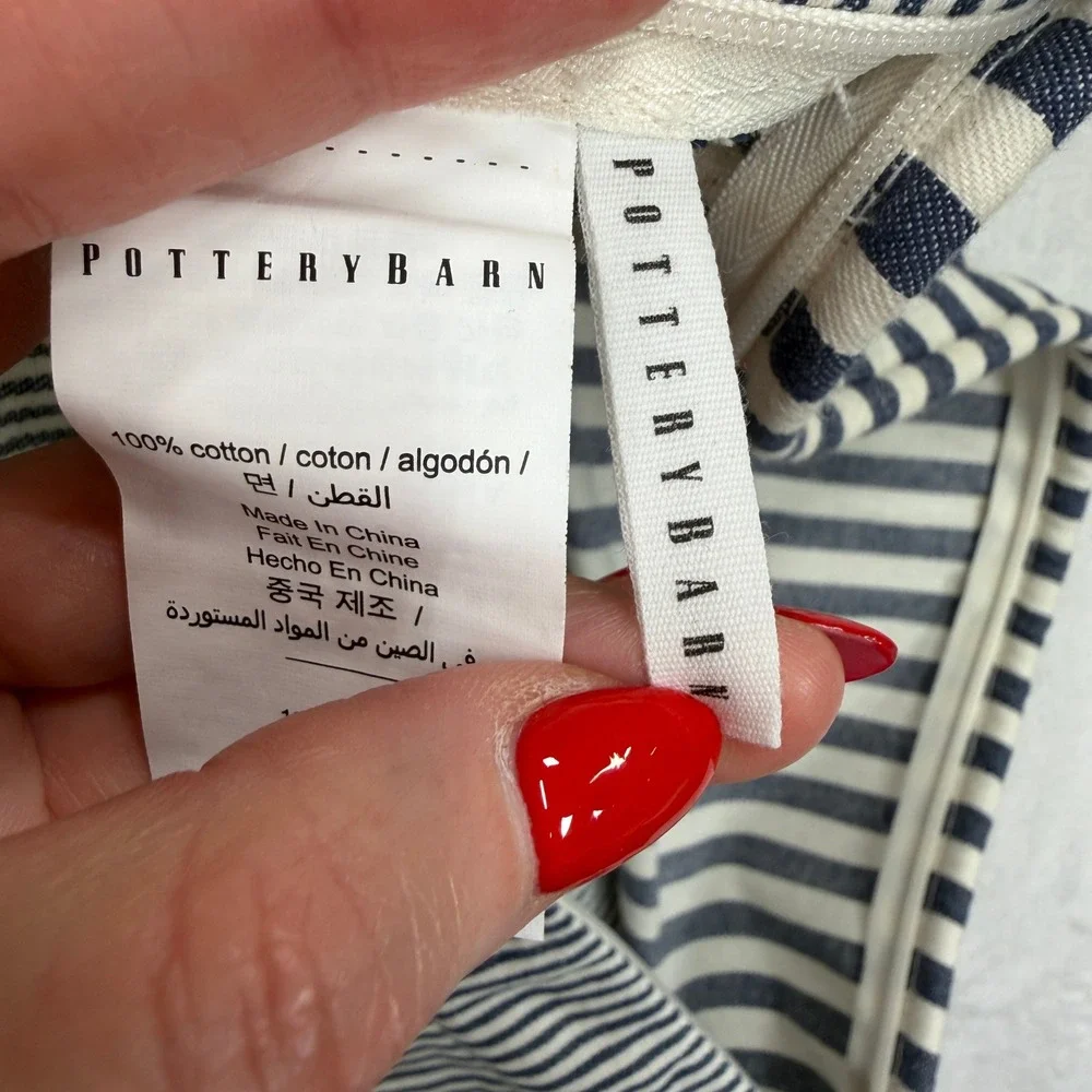 Pottery Barn 18x18 Pillow Cover Striped Nautical Coastal Cotton Navy White
